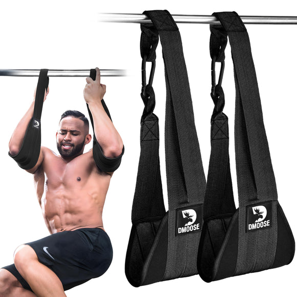DMoose Fitness Hanging Ab Straps for Pull Up Bar & Core Strength Training - Thick Padded Arm Strap for Ab Swing with 2 Rust-Resistant Carabiners - Pull Up Straps for Abs Workout at Home and Gym (Pair) DMoose Fitness