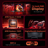 KAIGERR Gaming Laptop, 24GB DDR5 512GB NVMe SSD Laptop Computer with AMD Ryzen 7 H255(8C/16T, Up to 4.9GHz), 16.0 inch Windows 11 Laptop, Radeon RX Vega 8 Graphics,WiFi 6, Backlit KB
