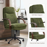 KISLOT Home Office Desk Chair, Ergonomic Office Chair with Lumbar Support, Adjustable Swivel Computer Chair with Wheels, Fabric Executive Task Chair with Wood Arms, Moss Green