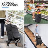 KEDSUM 2 in 1 Grocery Cart on Wheels for Stairs, 60L/300LBS Shopping Carts for Groceries, Stair Climbing Cart, Black