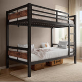 nesture. Bunk Bed Twin Over Twin, Heavy Duty Metal Bunkbeds with Full-Length Guardrail, Space-Saving Steel Bed for Kids & Adults, No Box Spring Required, Rustic Brown