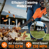 GOCHIFIX Leaf Blower Cordless, 2 * 21V 3.0Ah Battery and Charger, 5 Speed Levels, Lightweight 180 CFM 130 MPH Electric Powered Blower w/Extension Tube for Patio Lawn Care, Leaf Dust Blowing