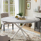 Round Dining Table for 4-6 Person, Round Kitchen Table with Wood Top, Circle Dinner Pedestal Tables with Metal Legs