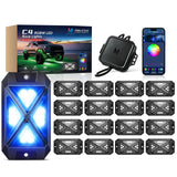 MICTUNING C4+ RGBW Rock Lights, 16 Pods 360° Ultra Bright Pure Color Underglow Neon Lights, Bluetooth APP Control & Music Mode, IP68 Waterproof, for Trucks Cars ATV UTV Golf Cart (2 Year Warranty)