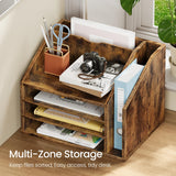 CHOEZON Wooden Desk Organizer with Adjustable Partitions, Rustic Brown