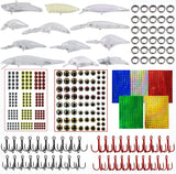 342pcs Unpainted Fishing Lures Making Kit DIY Blank Lures Crankbaits Minnow Hard Bait Set with Treble Hooks, Split Rings, Lure Eyes, Lure Stickers Lure Making Supplies Make Your Own Fishing Lures JSHANMEI