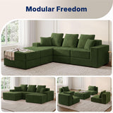 Living&Giving 101" U-Shaped Cloud Sectional Couch for Living Room, Cloud Boneless Couch-No Assembly with Reversible Chaise, Customizable 3-Seat Modular Sectional Sofa with 2 Ottoman, Green
