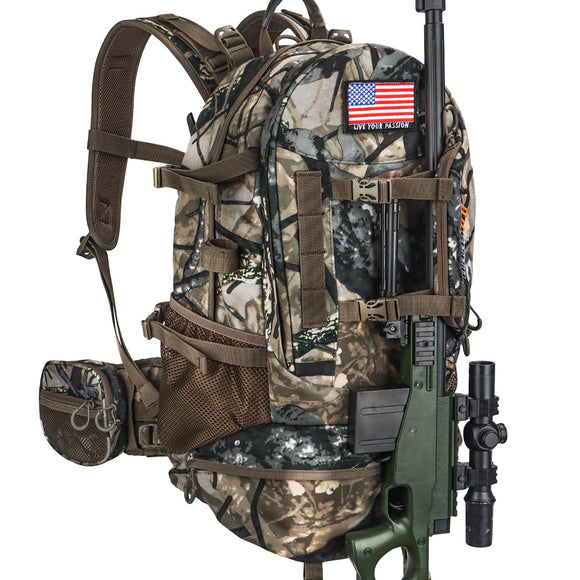 YVLEEN Hunting Backpack, Durable Camo Hunting Packs for Men, Large Capacity Hunting Day Pack for Rifle Bow Gun YVLEEN