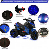 12V Electric Kids Motorcycle for 3-8 Year Old Boys Girls, 3-Wheel Ride-On Toy Motorbike with Lighting Wheels, Music Player (Connect with Phone) and Hand Drive (Blue-2)