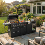 RENDGO Modular Outdoor Kitchen Island, 6-Burner Gas Grill, 75300 BTU,Silver