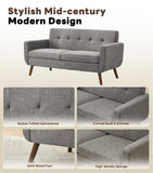 Tbfit 65" W Loveseat Sofa with Ottoman Coffee Table, Mid Century Modern Love Seat Couches for Living Room, Button Tufted Upholstered Small Couch for Bedroom,Easy to Install Love Seats Furniture, Gray
