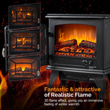 ROVSUN Electric Fireplace Stove, 20''H Freestanding Electric Space Heater with Temperature Adjustable, Realistic Flame Effect & Overheat Protectio for Indoor Bedroom Dorm Office Use, 1400W