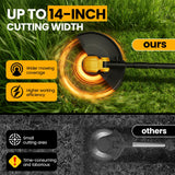Electric String Trimmer, 14-Inch 2x3.0Ah 21V Battery Powered Weed Eater, Electric Lawn Mower Weed Wacker with Wheels, Brush Cutter Grass Trimmer for Garden Yard