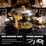 Trivico Chafing Dishes for Buffet Set,4 Pack 6QT, No Assemble Stainless Steel Food Warmers for Catering, Parties & Events, Gold Colors Chafing Dish Buffet Set