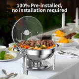 GGIU Chafing Dishes for Buffet Set: 100% Pre-Installed Chafers for Catering - Round Chafing Dish Buffet Set with Lids | Chafers and Buffet Warmers Sets | Serving Food Warmer | Chafers Servers Sets
