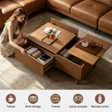 NessCarsti 51.1" Mid-Century Modern Lift Top Coffee Table, Walnut Rectangular Center Table with Hidden Storage, Drawers & Sturdy Wooden Legs, for Living Room, Apartment, Office