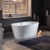 WOODBRIDGE 59" Freestanding White Acylic Soaking Bathtub with White Pillow,Drain and Overflow in Matte Black,BTA1514 -MB-Drain &O+ Pillow