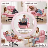 Criss Cross Office Chair with Foot Rest, Big and Tall Office Desk Chair with Flip Armrests for Pets & Cross Legged Sitting, Comfy Executive Ergonomic Reclining Computer Gaming Vanity Chairs, Pink