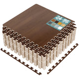 Sorbus 96 Sq. Ft. Wood Grain Floor Tiles Foam Mat EVA Interlocking Mats Tile 3/8-Inch Thick Flooring Wood Puzzle Exercise Mats w/Borders - Home Playroom Basement, Apartment, Trade Show, Baby, Dance