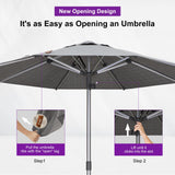 PURPLE LEAF Patio Market Umbrella 10 FT with Base Semi Auto Lift, Gray
