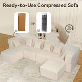 MONVANE 130'' Modular Sectional Cloud Couch for Living Room, 6 Seater Convertible Chenille Couches Set with Ottoman & Pillow, No Assembly Compression Sofas, Comfy Floor Sofa with Memory Foam, Beige