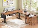 SEDETA L Shaped Electric Standing Desk with File Cabinet, 63 x 53'' Height Adjustable Home Office Computer Desk