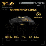 ASUS ROG 20th Edition Harpe II Extreme – Wireless Esports Gaming Mouse – 82g Lightweight, Tri-Mode Connectivity, 65K DPI, 8K Hz Polling, 24K Gold-Plated, Web Config – Gold/Black