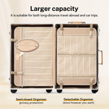universal trotter Vintage PU Leather Luggage Set, Retro Trunk Suitcase with Wide Aluminum Frame, TSA Key Locks and Smooth 360° Spinner Wheels (Natural Tan Trim,12"+20"+26")