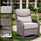 moosprr Luxury High Back Outdoor Furniture with 6-inch Extra Thick Cushions, Patio Furniture Set with Swivel Chairs, 7 PCS Wicker Conversation Set for Yard, Deck, Poolside, Brown/Beige