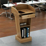 Curved Office Podium Stand, Wooden Lectern,Wood,+Drawer