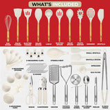50 PCS Silicone Kitchen Utensils Set Complete Kitchen Set - 800°F Heat Resistant Non-Stick Premium Silicone Cooking Utensils W Wooden Handles Kaluns