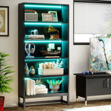 Tribesigns Tall Bookcase Black Bookshelf, 70.8” Large Bookcases Organizer with LED Lights