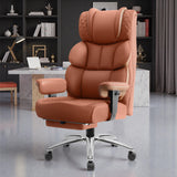 BestGlory Office Desk Chair, Big and Tall Leather Gaming Chair with Footrest, Wide Ergonomic Comfy Executive High-Back Reclining Computer Chairs, Swivel Rolling Wheels and Lumbar Support, Brown