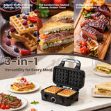 Upgraded 3-in-1 Belgian Waffle Maker 1200W, Breakfast Sandwich Maker & Waffle Iron with Removable Nonstick Plates, 5-Gear Temperature Control