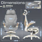 ELABEST X100 Ergonomic Mesh Office Chair with Footrest, Big and Tall Home Desk Chair with 5D Flip-Up Arms, Adjustable 3D Lumbar Support, Gaming & Executive Computer Chair (Foggy Morning)