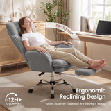 Daluvenix Cross Legged Office Chair with Flip Armrests，Big and Tall Executive Office Chair, 135° Reclining Criss Cross Chair with Footrest & Lumbar Pillow, Sink-in Cloud Cushion, Sherpa Fleece, Gray