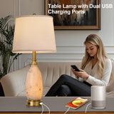 AIDENOEY 26" Modern Art Glass Table & Bedside Lamp, Stepless Dimmable Base + Dimmable 3-Color Light, USB A/C Charging Ports, Touch Control & Switch for Bedroom, Living Room, Office, Study