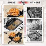 SIMOE 5.3QT Electric Deep Fryer with 3 Baskets, Double Deep Fryer for Home Use w/Timer & Lid, Stainless Steel, Temperature Control, View Window, Countertop Oil Fryer for Kitchen, Party, French Fries