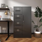 Gecheer Vertical File Cabinet with 4 Drawers & Side Locker, Steel Filing Cabinet with Lock for Legal/Letter/A4 Files, Metal Storage Cabinet for Home Office, Black