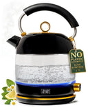 Glass Electric Kettle No Plastic, Stainless Steel, Auto Shut Off and Keep Warm Function - Black and Gold Tea Kettle with Temperature Control – 1500W Fast Hot Water Boiler for Coffee and Tea