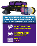 Wizards Buffing Kits DA Polisher Scratch and Swirl Remover Kit with Big Throw Polisher - 7 Piece Car Detailing Kit with Car Polish and Buffing Compound - Car Buffer for Car Detailing Supplies