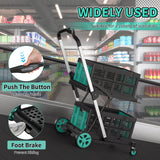 Yenntrss 8-in-1 Collapsible Shopping Cart, 350 lbs Capacity Grocery Cart on Wheels, Foldable Shopping Cart with 2 Storage Crates, Blue