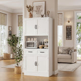 HOSTACK 71“ Tall Kitchen Pantry Storage Cabinet, Modern Kitchen Hutch Bar Cabinet with Microwave Stand, Wood Buffet Sideboard with Hutch, Cupboard with Drawers, Shelves for Dining Room, White