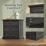 Huuger Nightstand with Charging Station, 3 Drawer Night Stand Set of 2, 22 Inch Wider Side Table with Storage, Farmhouse Nightstand with Vintage Handles, Thicken Base, for Bedroom, Black