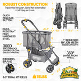 Folding Shopping Cart with Wheels, 80lbs Multi Use Grocery Carts with 360° Wheels & Removable Tote Bag (Gray)
