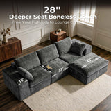 ReeQuo 120" Oversized Modular Sectional Sofa, Boneless Couch for Living Room, Modern Comfy L Shaped Cloud Couch Sectional with Movable Ottoman, Removable Covers 28" Extra Deep Seat, Dark Grey