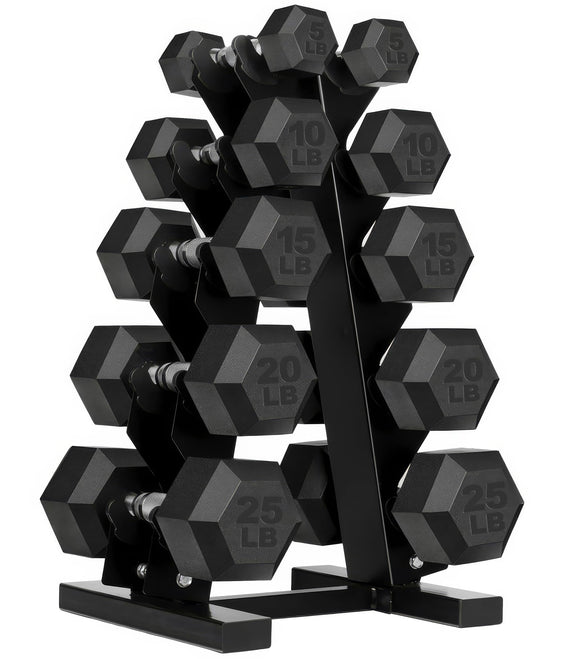 Sagler Weights Dumbbells Set with Rack - 150 lb Rubber-Coated Dumbbells for Easy Grip, Durable Carbon for Strength Training, Essential Workout Equipment for All Fitness Levels Sagler