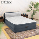 Intex Queen Size Air Mattress, 18in Height Airbed with Headboard, Built-in Pump, Dura-Beam Deluxe Ultra-Plush - Portable Inflatable Bed for Camping & Travel