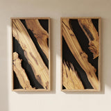 Natural Wood Framed Olive Wood Wall Art - 2 Piece Solid Wood Diptych for Living Room, Office & Bedroom Decor - Handcrafted Live Edge Set for Modern Interior Hanging 14"x20"