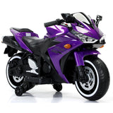 12V Kids Electric Motorcycle, on Car LED Lights, Music Player & Horn with Training Wheels, Pedal, MP3, USB Port, Electric Motorcycle for Kids Children Ages 3+, Gift for Boys & Girls（Purple）